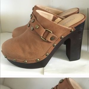 New brown ran clog heeled mules shoes